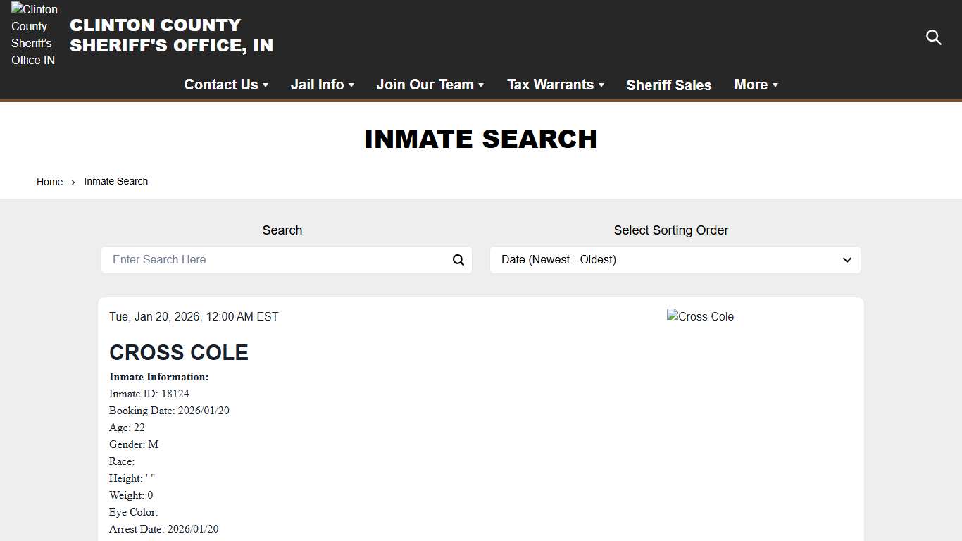 Inmate Search | Clinton County Sheriff’s Office IN